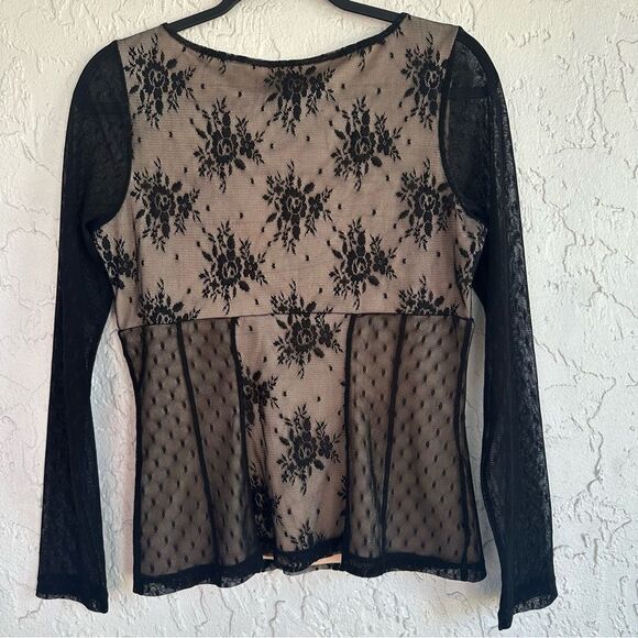 NY & COMPANY Blouse Top Women Medium Babydoll Y2K Sheer Lace Whimsigoth Vintage - Picture 4 of 5